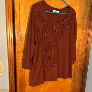 Cold water Creek Rich Brown/rust Blouse with Embellished Design